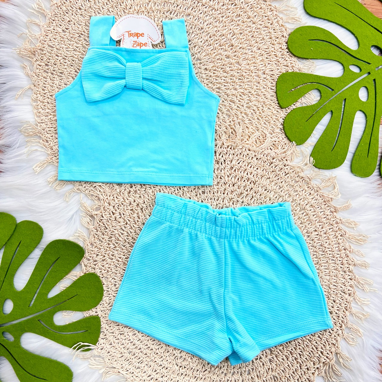 Conj. Regata com Laço Canelado e Short - Verde Água